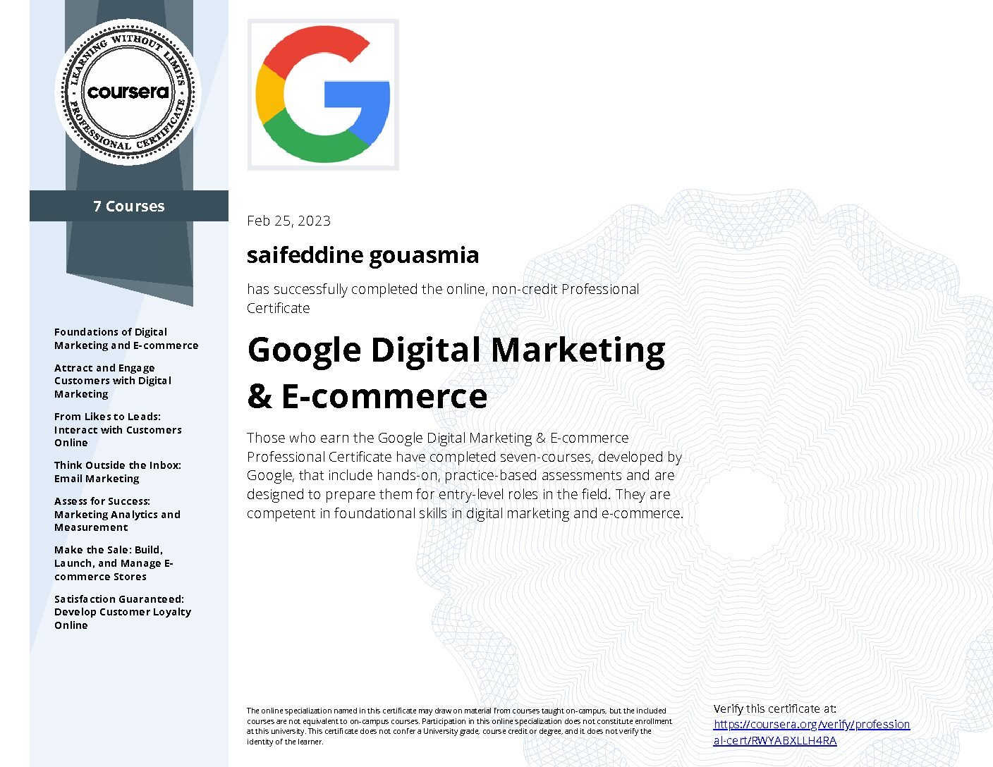 Google Digital Marketing & E-commerce Specialization